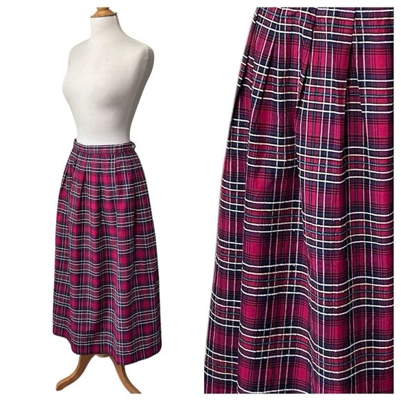 NOS Vintage Carroll Reed Red Plaid Tartan A-line Skirt with Box Pleats - Large - Picture 6 of 10